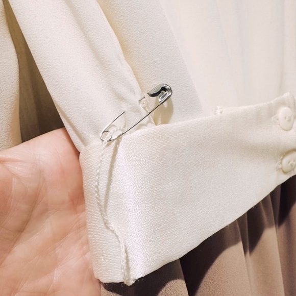 ππΌ URSULA OF SWITZERLAND ULTRA RARE 70s Cream Lace Tan Chiffon Maxi Dress Sz 10 - Picture 11 of 13